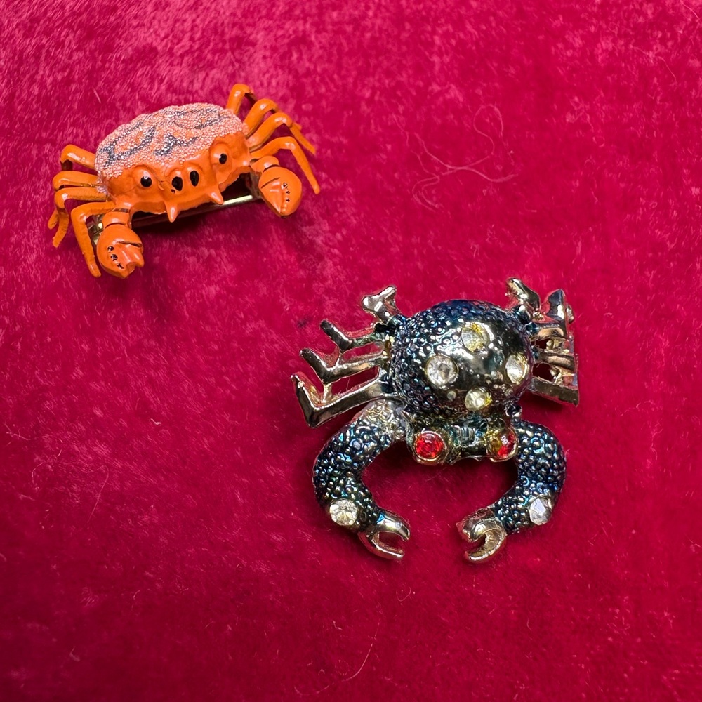 Pins/Brooches Sparkling Crab Brooch Set Orange Sparkling Blue Articulated Animal